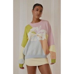 Colorful Floral Women's Crew Neck Sweater- size l